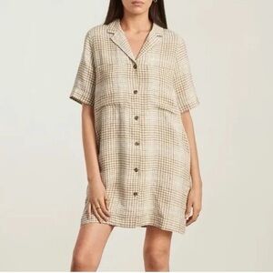 Everlane Iced Coffee Grid Workwear Dress Tan Checkered Linen Shirt Chore